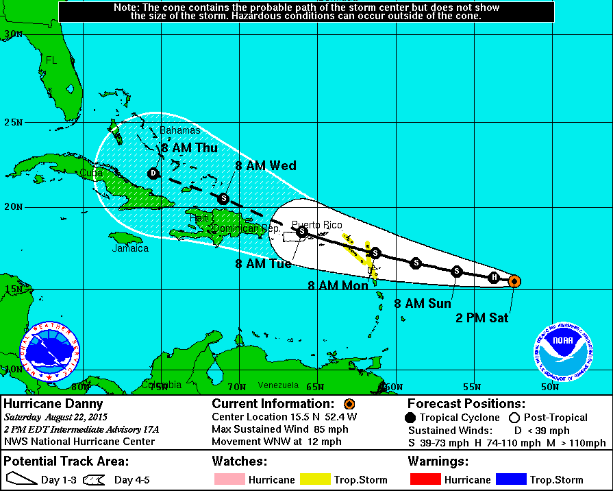 Current forecast track for Hurricane Danny