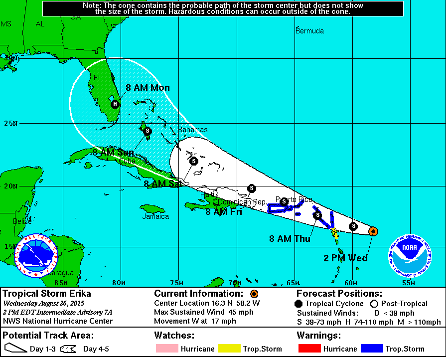 Forecast track from the National Hurricane Center as of 2pm on August 26.