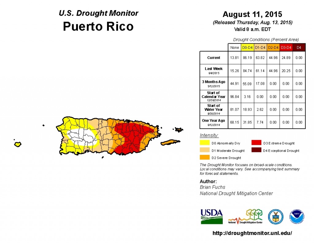 Current drought conditions across Puerto Rico and the US Virgin Islands.