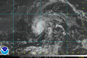 Satellite photo of Hurricane Danny from midday August 20, 2015.