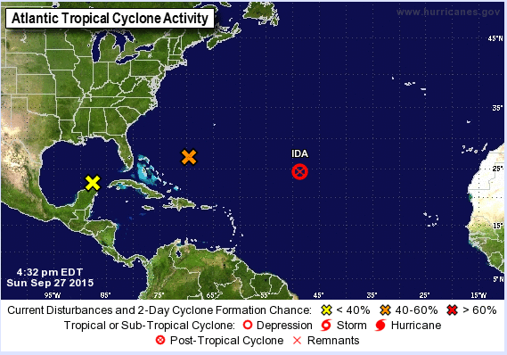 Tropical cyclone activity over the Western Atlantic with Ida's remnants and two other areas worth watching.