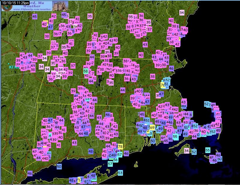 Temperatures as of 11:30 PM Saturday night that warranted the Frost Advisories.