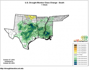 Drought change up to 5 classes in some areas of eastern TX during the past week. Via the Drought Monitor.