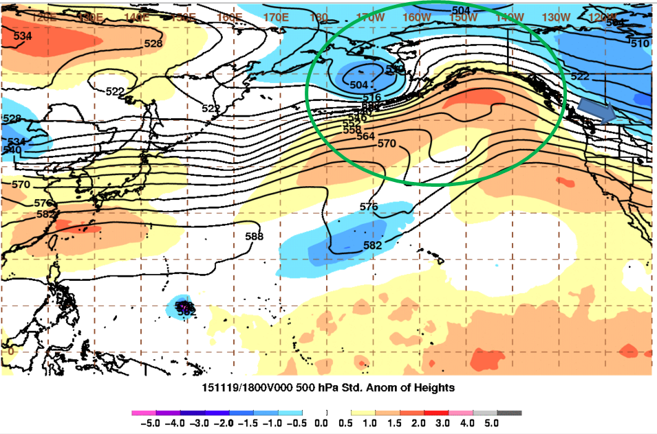 The low pressure system from Eastern Asia moves into Alaska.