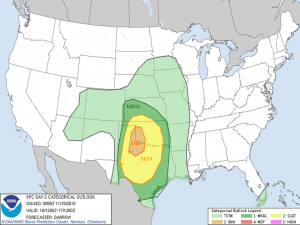 Severe weather outlook for Monday via SPC.
