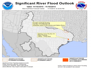 Areas to watch for flooding during upcoming rain storm. Via the West Gulf River Forecast Center. 