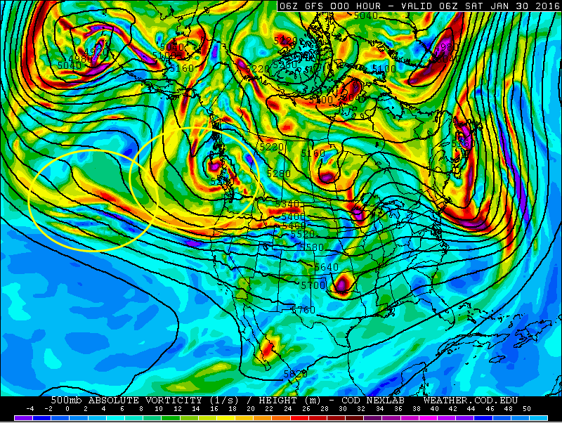 The two pieces of energy offshore before phasing over the weekend.