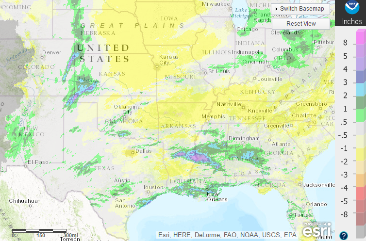 2 week departure from normal of precipitation over the Southern and Central Plains. Notice the higher amounts in Texas and Oklahoma.