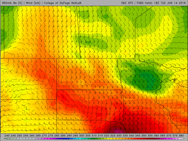 A warm front nestled between North and South Dakota.