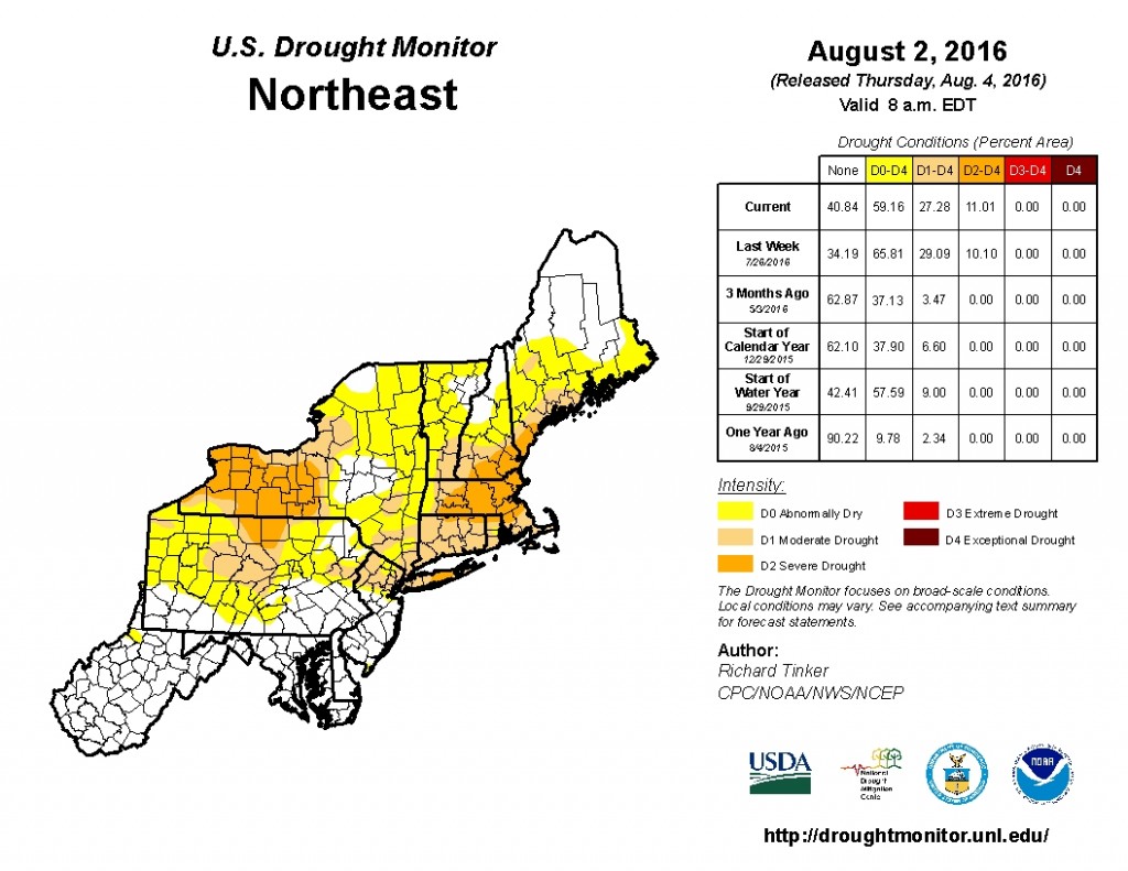 Update from August 2 on drought conditions across the Northeast, Image provided by NOAA.