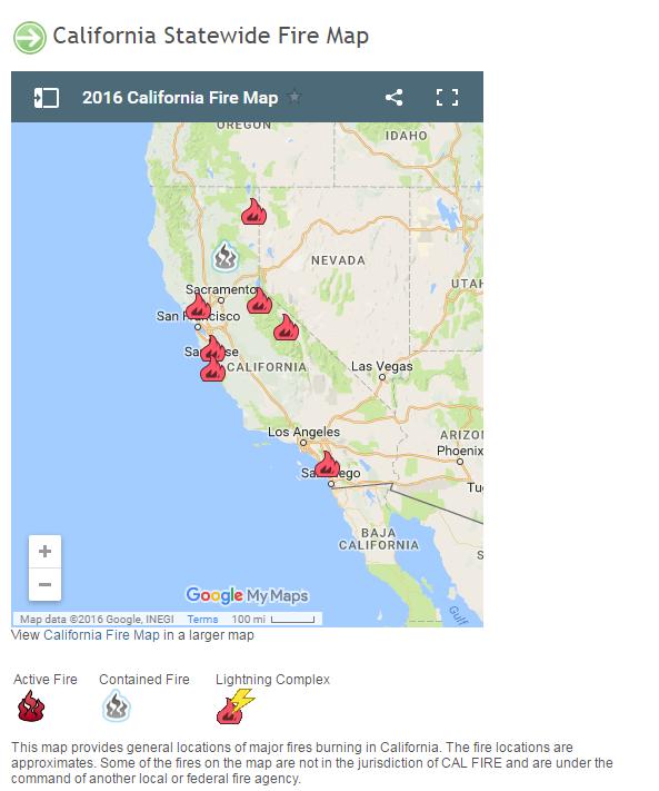Active wildfires across California as of Monday afternoon October 10. Image provided by California Department of Forestry and Fire Protection.