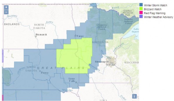 Current watches and warnings across parts of the Plains States. Image provided by NOAA.