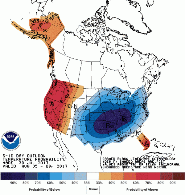 6 to 10 day Temperature forecast courtesy of the Climate Prediction Center