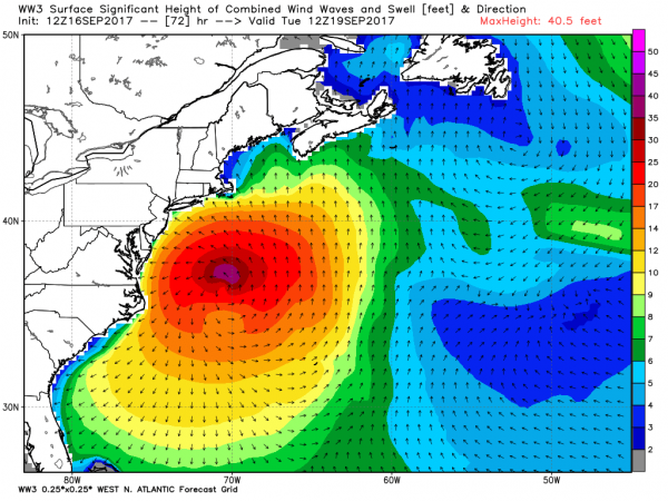 Jose will will produce rough seas and rip currents across much of the East Coast over the next few days. Image provided by WeatherBell.